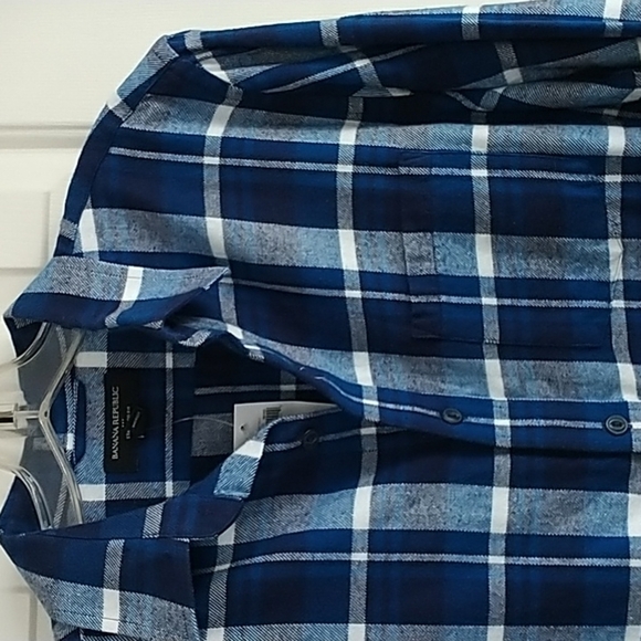 Banana Republic Standard Fit Button Front Blue Plaid Shirt M - Picture 10 of 14